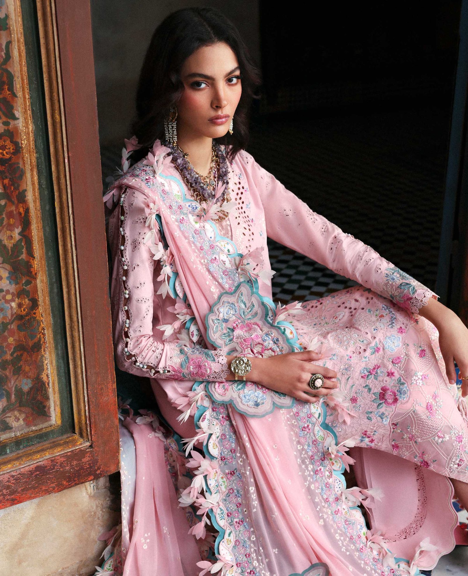 Republic Womens Wear | Reine Luxury Lawn 26 Unstitched Lawn Formal Festive Wear "Pink" D2-A | 3Pcs. - Image 2