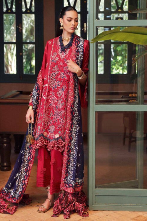 Republic Womens Wear | Reine Luxury Lawn 26 Unstitched Lawn Formal Festive Wear "Red" D2-B | 3Pcs.