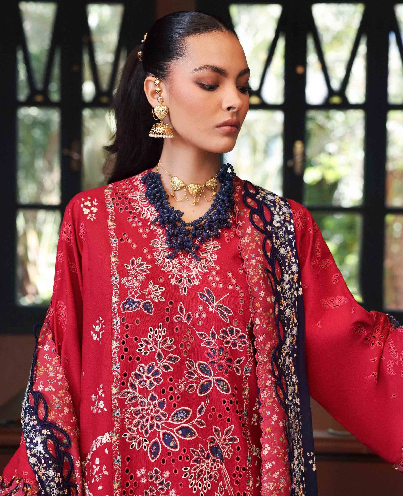 Republic Womens Wear | Reine Luxury Lawn 26 Unstitched Lawn Formal Festive Wear "Red" D2-B | 3Pcs. - Image 2