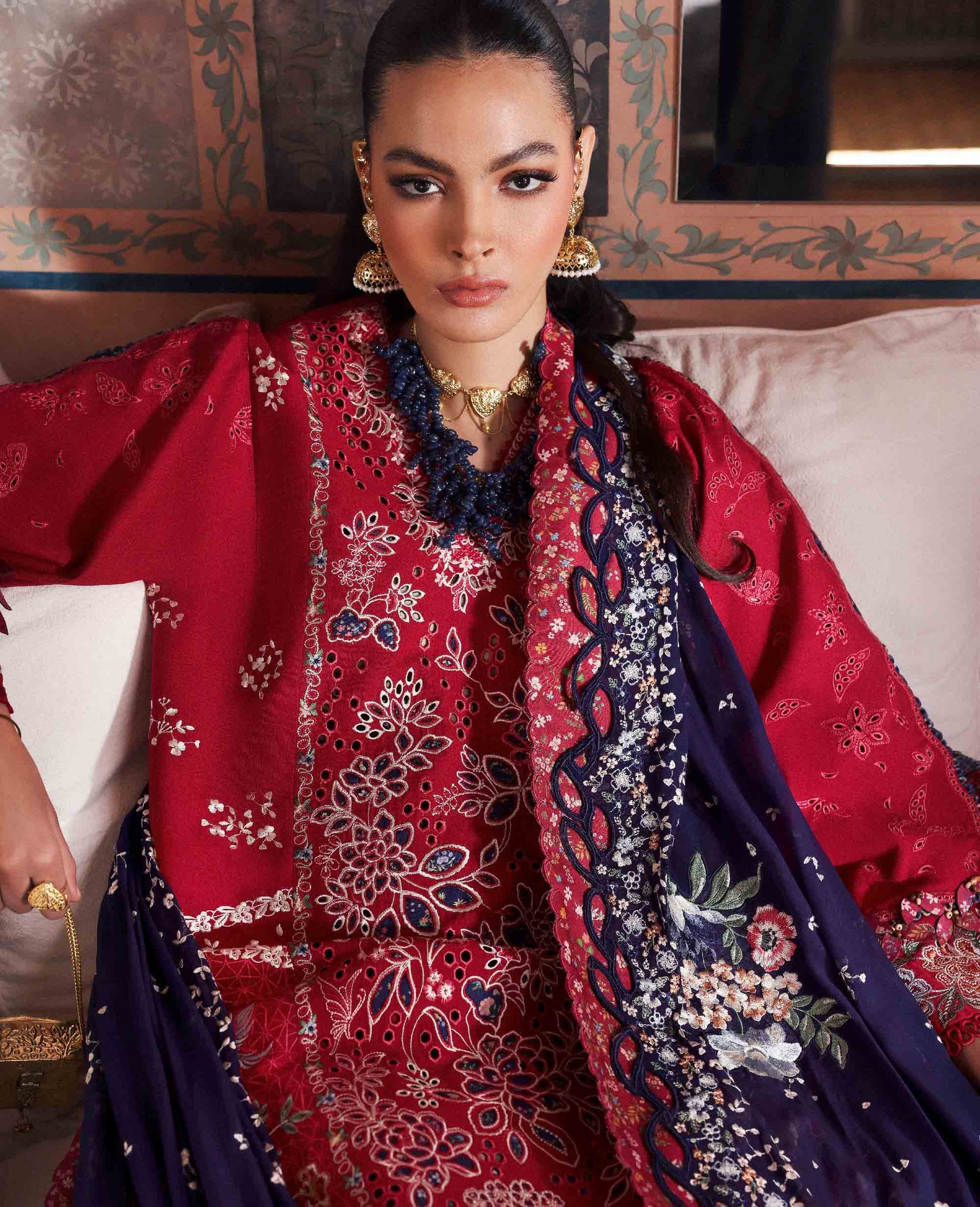 Republic Womens Wear | Reine Luxury Lawn 26 Unstitched Lawn Formal Festive Wear "Red" D2-B | 3Pcs. - Image 3