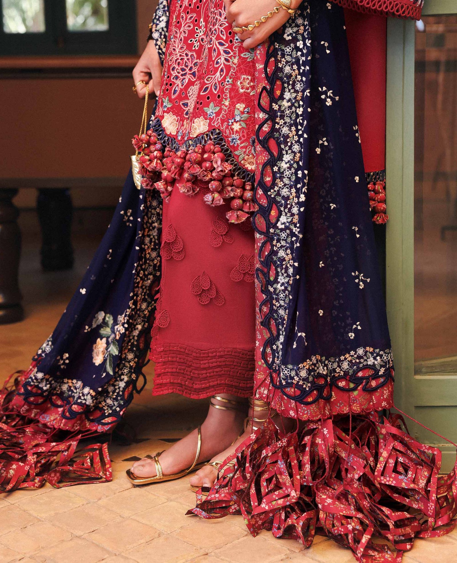 Republic Womens Wear | Reine Luxury Lawn 26 Unstitched Lawn Formal Festive Wear "Red" D2-B | 3Pcs. - Image 4