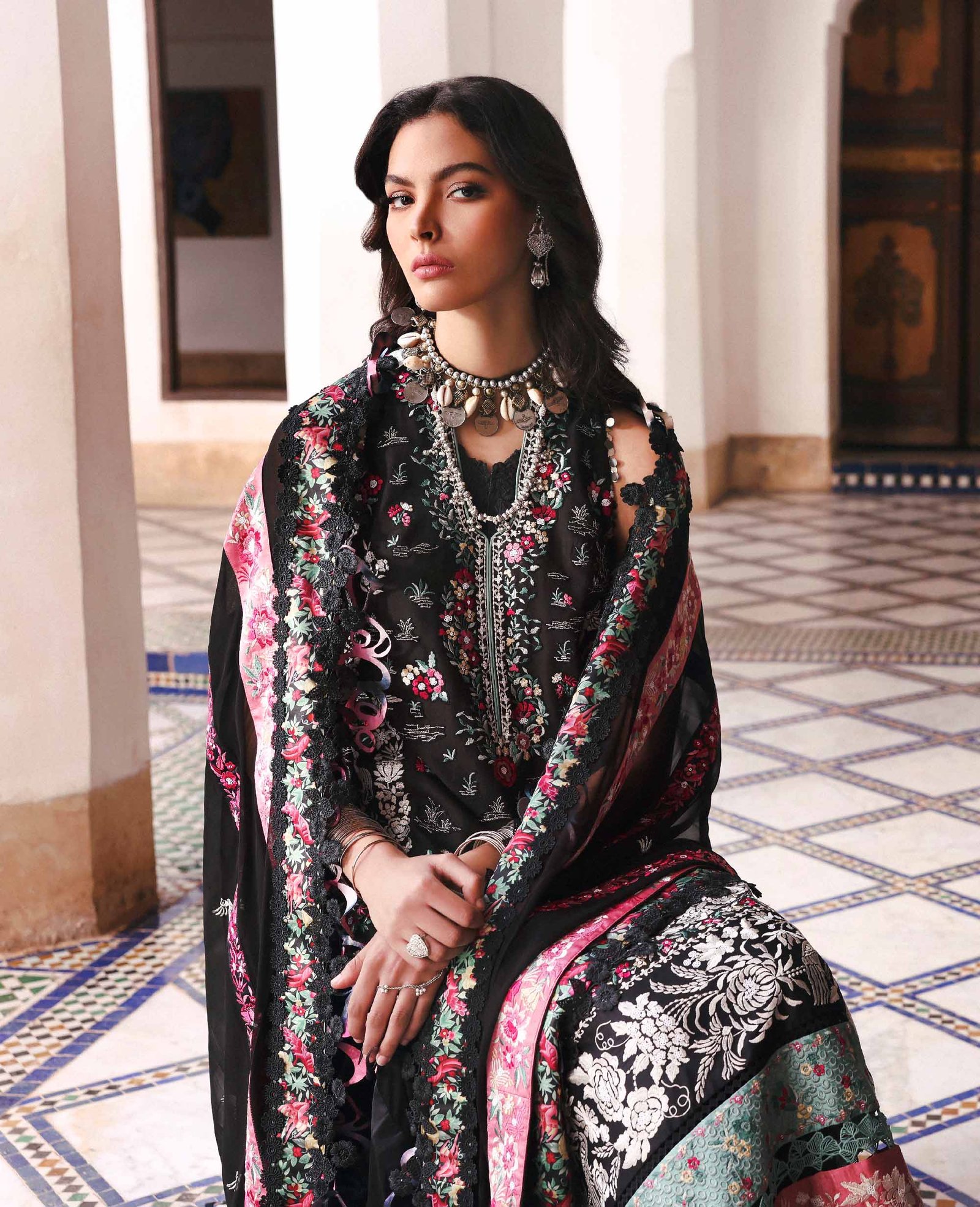 Republic Womens Wear | Reine Luxury Lawn 26 Unstitched Lawn Formal Festive Wear "Black" D3-B | 3Pcs. - Image 2