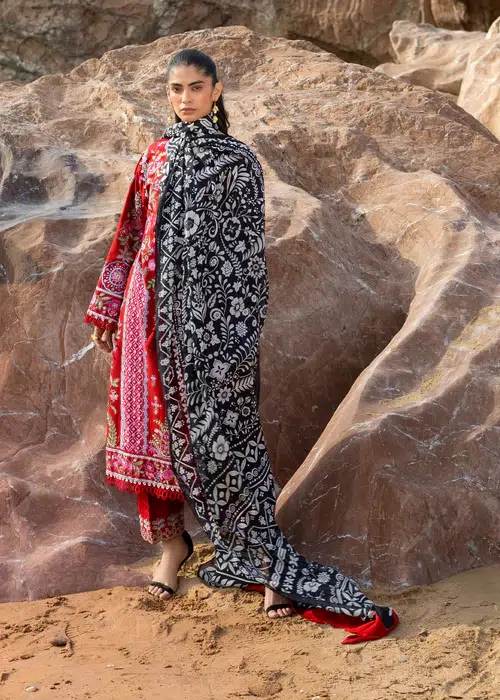 Sadaf Fawad Khan | Siraa Lawn 26 Unstitched Lawn Formal Festive Wear "Red" D04 | 3Pcs.