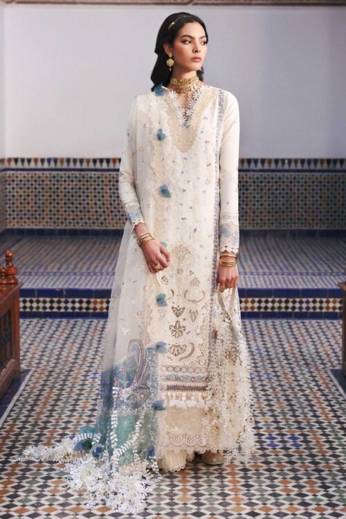 Republic Womens Wear | Reine Luxury Lawn 26 Unstitched Lawn Formal Festive Wear "White" D4-B | 3Pcs.