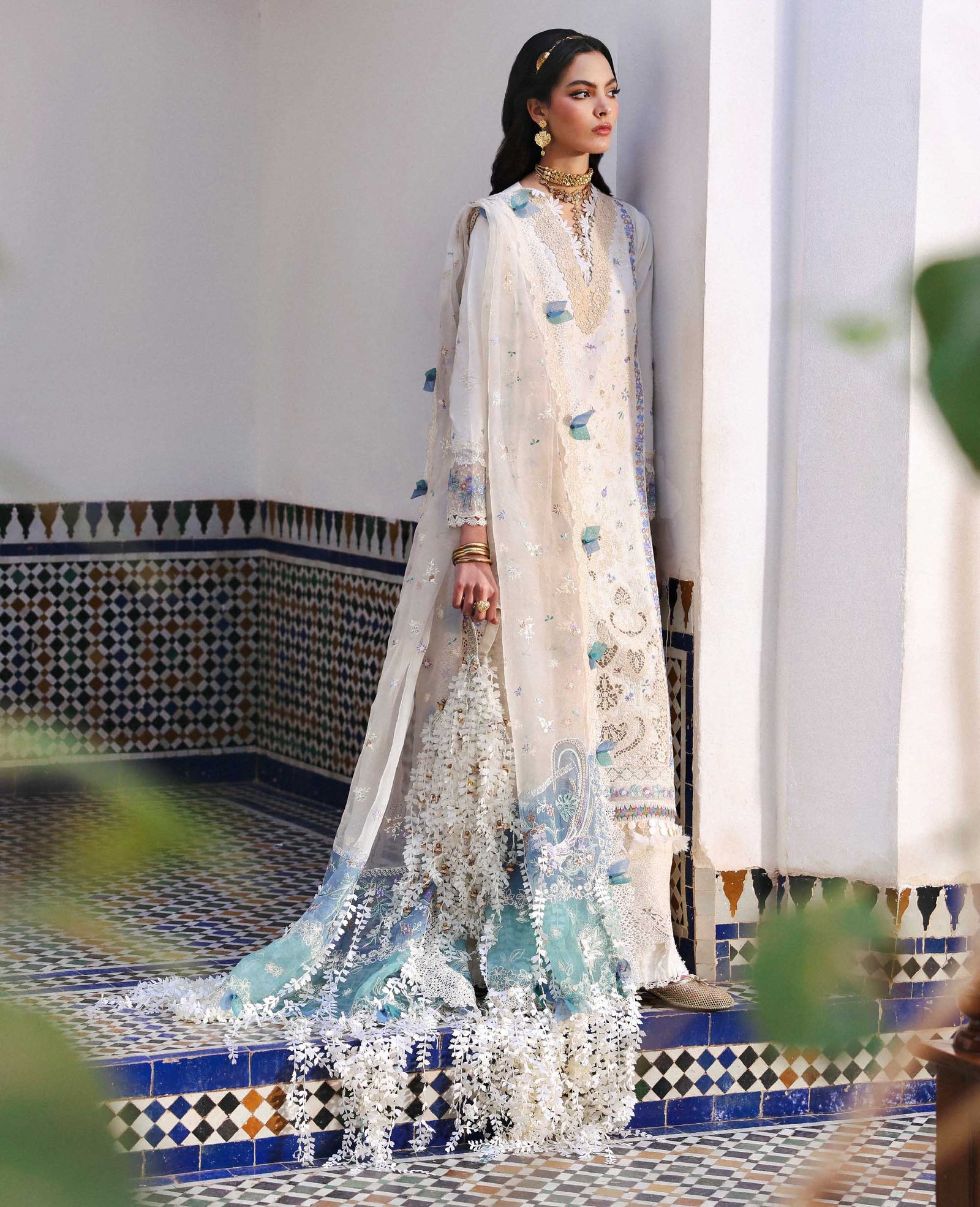 Republic Womens Wear | Reine Luxury Lawn 26 Unstitched Lawn Formal Festive Wear "White" D4-B | 3Pcs. - Image 3