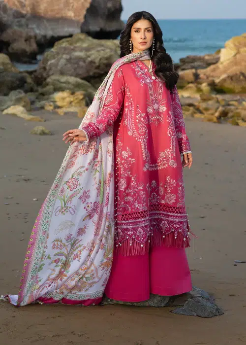 Sadaf Fawad Khan | Siraa Lawn 26 Unstitched Lawn Formal Festive Wear "Pink" D05 | 3Pcs.