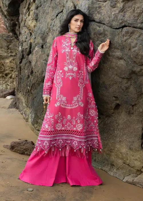 Sadaf Fawad Khan | Siraa Lawn 26 Unstitched Lawn Formal Festive Wear "Pink" D05 | 3Pcs. - Image 2