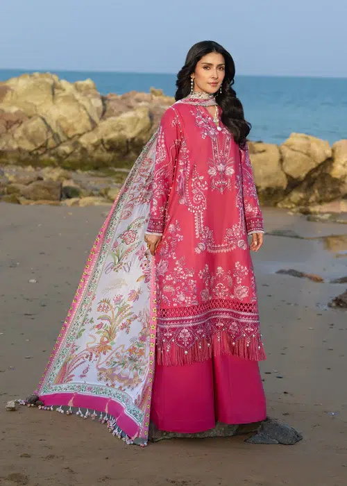 Sadaf Fawad Khan | Siraa Lawn 26 Unstitched Lawn Formal Festive Wear "Pink" D05 | 3Pcs. - Image 3