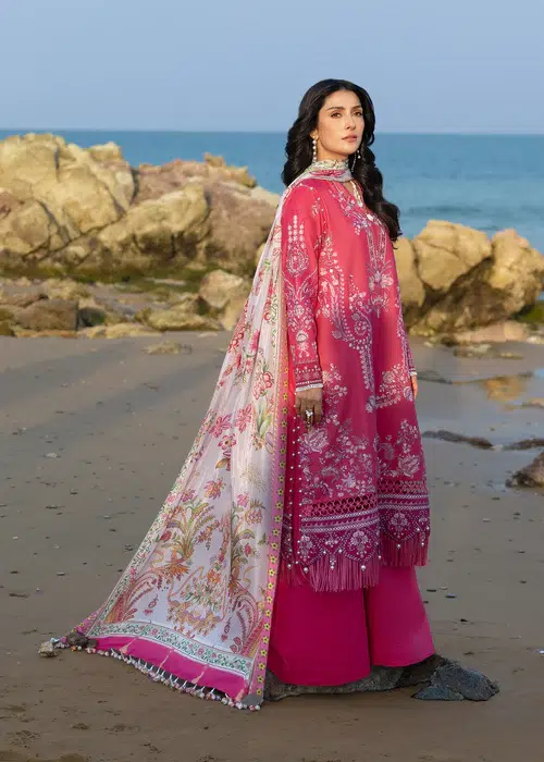 Sadaf Fawad Khan | Siraa Lawn 26 Unstitched Lawn Formal Festive Wear "Pink" D05 | 3Pcs. - Image 4