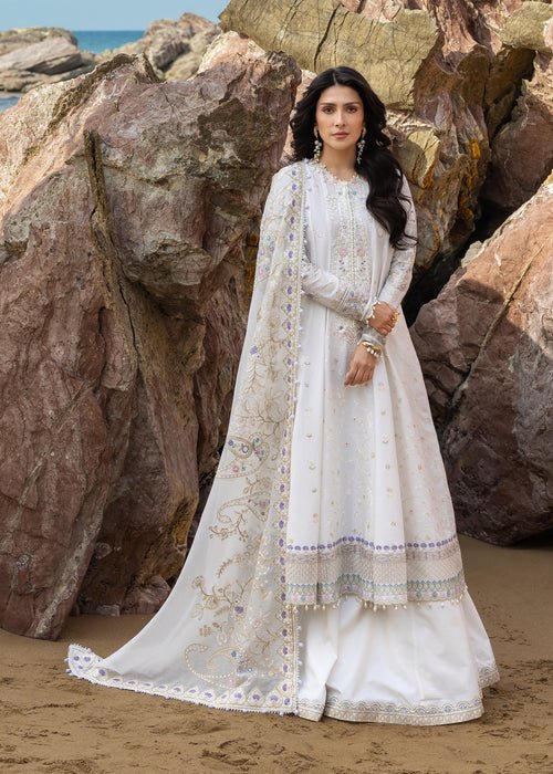 Sadaf Fawad Khan | Siraa Lawn 26 Unstitched Lawn Formal Festive Wear "White" D06 | 3Pcs. - Image 2
