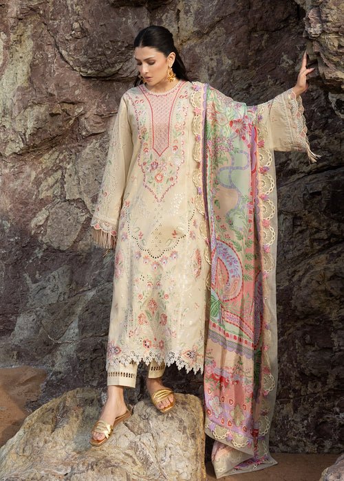 Sadaf Fawad Khan | Siraa Lawn 26 Unstitched Lawn Formal Festive Wear "White" D07 | 3Pcs.