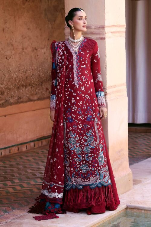 Republic Womens Wear | Reine Luxury Lawn 26 Unstitched Lawn Formal Festive Wear "Red" D7-A | 3Pcs.
