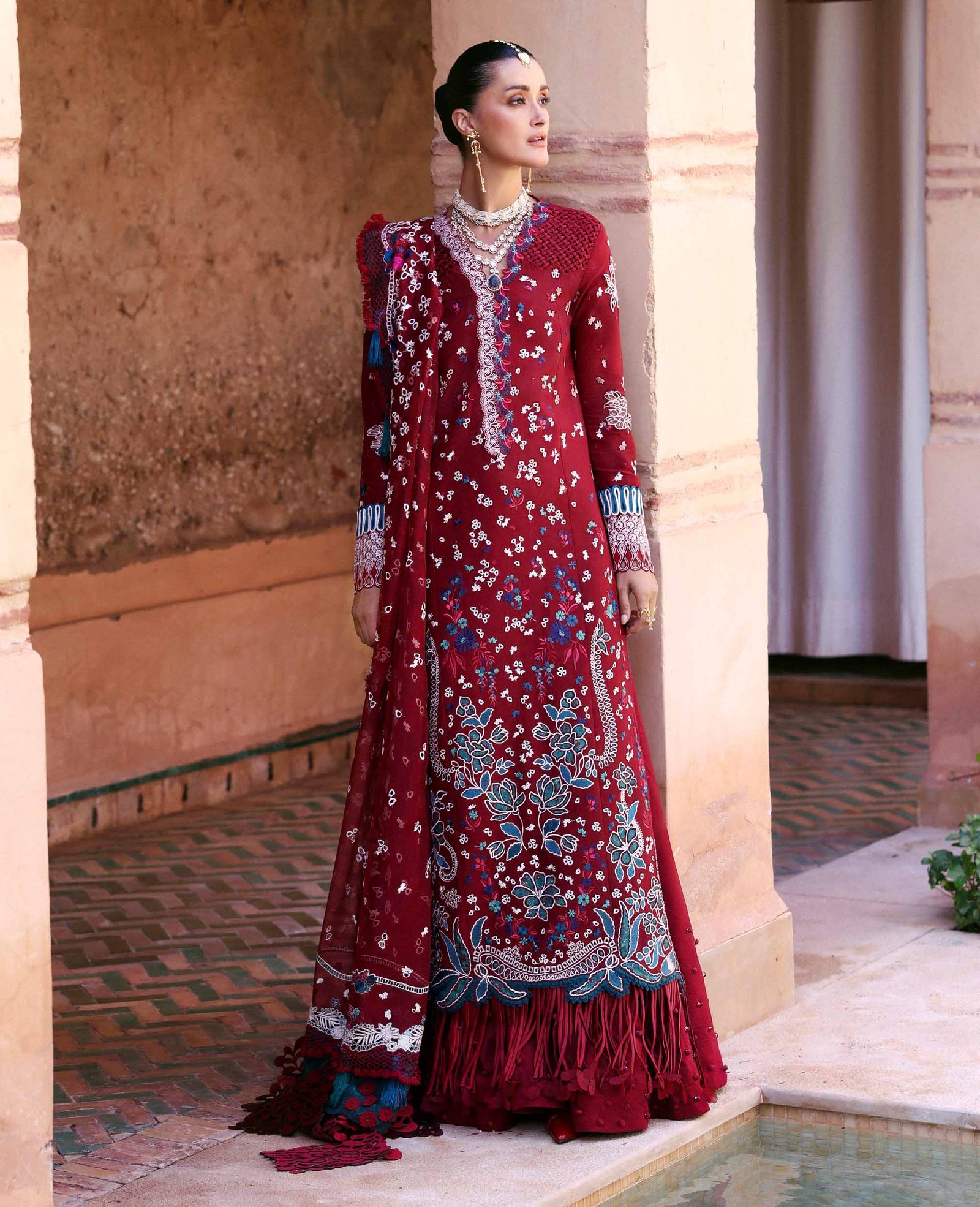 Republic Womens Wear | Reine Luxury Lawn 26 Unstitched Lawn Formal Festive Wear "Red" D7-A | 3Pcs.