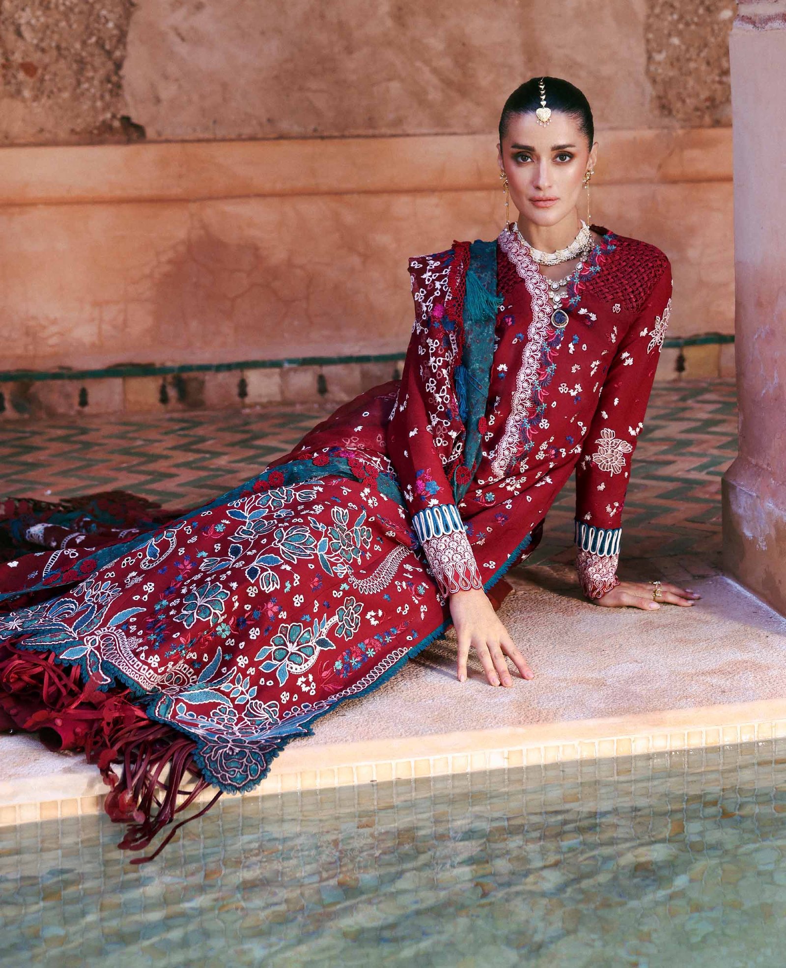 Republic Womens Wear | Reine Luxury Lawn 26 Unstitched Lawn Formal Festive Wear "Red" D7-A | 3Pcs. - Image 3