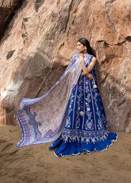 Sadaf Fawad Khan | Siraa Lawn 26 Unstitched Lawn Formal Festive Wear "Blue" D08 | 3Pcs.