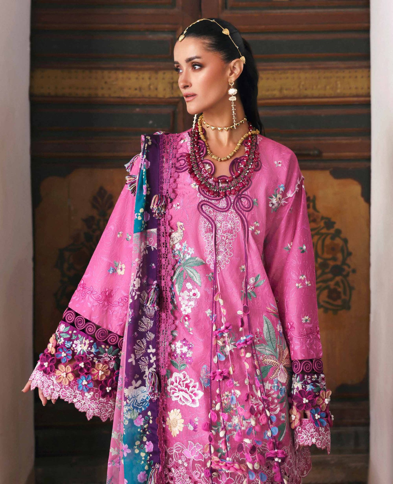 Republic Womens Wear | Reine Luxury Lawn 26 Unstitched Lawn Formal Festive Wear "Pink" D8-A | 3Pcs. - Image 2