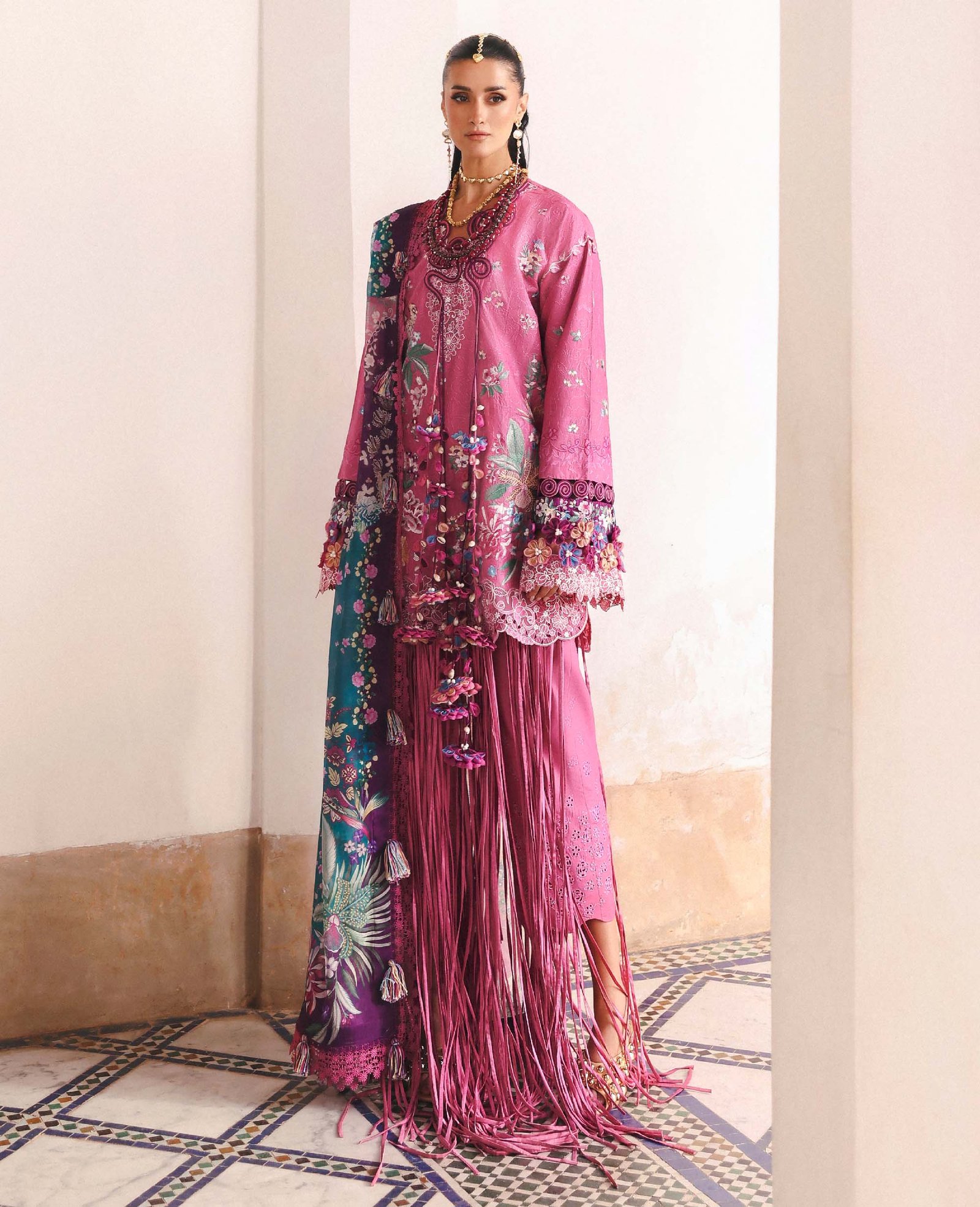 Republic Womens Wear | Reine Luxury Lawn 26 Unstitched Lawn Formal Festive Wear "Pink" D8-A | 3Pcs. - Image 3